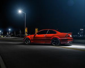 Preview wallpaper bmw, m3, e46, car, red, side view, night