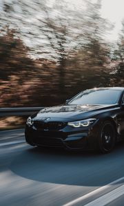 Preview wallpaper bmw m4, bmw, car, movement, speed, black, road