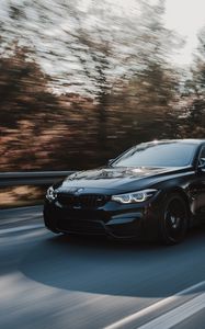 Preview wallpaper bmw m4, bmw, car, movement, speed, black, road