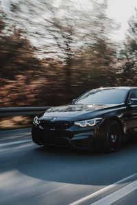 Preview wallpaper bmw m4, bmw, car, movement, speed, black, road