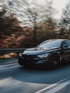 Preview wallpaper bmw m4, bmw, car, movement, speed, black, road