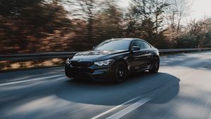 Preview wallpaper bmw m4, bmw, car, movement, speed, black, road