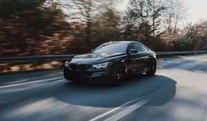 Preview wallpaper bmw m4, bmw, car, movement, speed, black, road