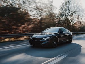 Preview wallpaper bmw m4, bmw, car, movement, speed, black, road