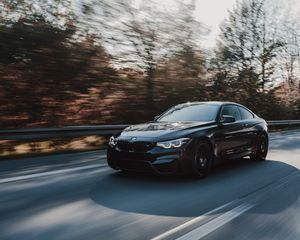 Preview wallpaper bmw m4, bmw, car, movement, speed, black, road