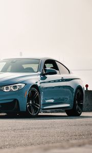 Preview wallpaper bmw m4, bmw, car, blue, coupe, side view