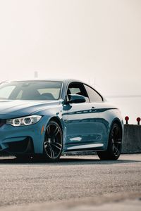 Preview wallpaper bmw m4, bmw, car, blue, coupe, side view