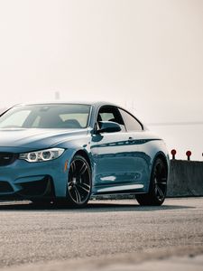 Preview wallpaper bmw m4, bmw, car, blue, coupe, side view