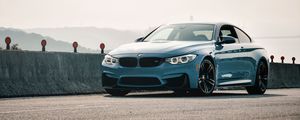 Preview wallpaper bmw m4, bmw, car, blue, coupe, side view