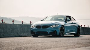 Preview wallpaper bmw m4, bmw, car, blue, coupe, side view
