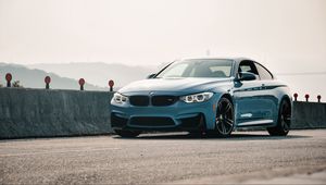 Preview wallpaper bmw m4, bmw, car, blue, coupe, side view