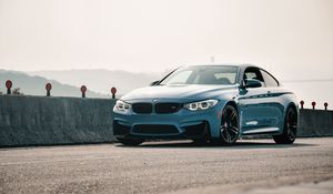 Preview wallpaper bmw m4, bmw, car, blue, coupe, side view