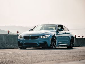 Preview wallpaper bmw m4, bmw, car, blue, coupe, side view