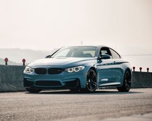 Preview wallpaper bmw m4, bmw, car, blue, coupe, side view