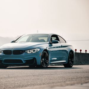 Preview wallpaper bmw m4, bmw, car, blue, coupe, side view