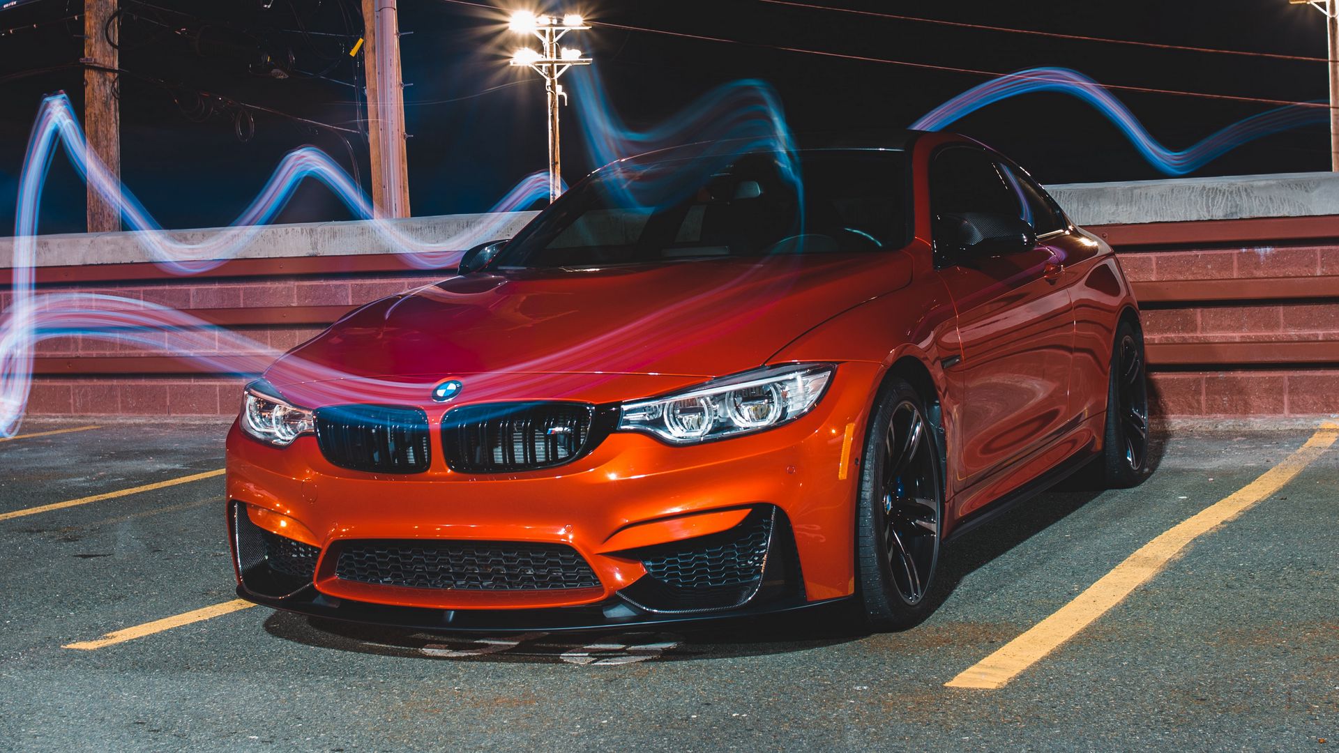 Download wallpaper 1920x1080 bmw m4, bmw, car, sports car, front view, red  full hd, hdtv, fhd, 1080p hd background