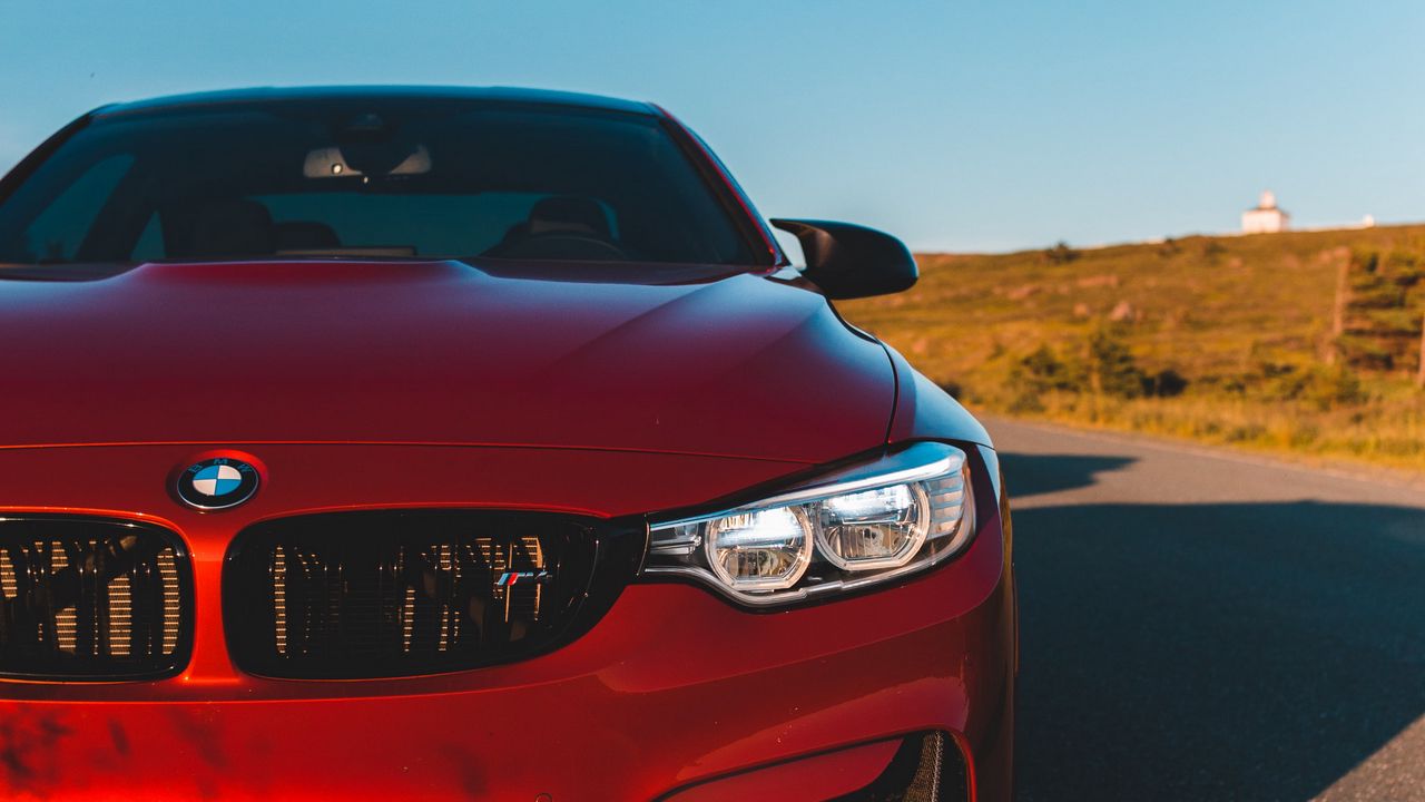 Wallpaper bmw m4, bmw, car, front view, headlight, red