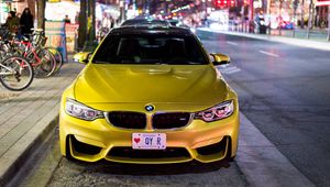 Preview wallpaper bmw m4, bmw, car, yellow, front view