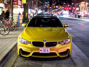 Preview wallpaper bmw m4, bmw, car, yellow, front view