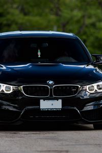 Preview wallpaper bmw m4, bmw, car, black, front view, dark