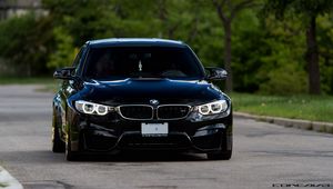 Preview wallpaper bmw m4, bmw, car, black, front view, dark