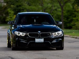 Preview wallpaper bmw m4, bmw, car, black, front view, dark