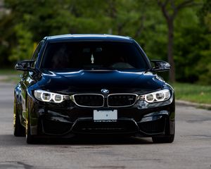 Preview wallpaper bmw m4, bmw, car, black, front view, dark