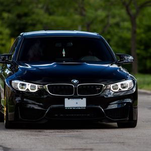 Preview wallpaper bmw m4, bmw, car, black, front view, dark