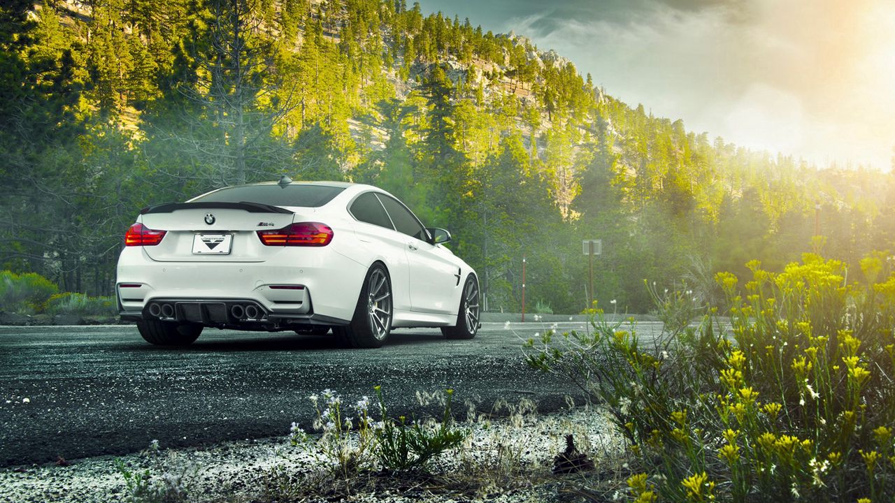 Wallpaper bmw, m4, f82, vorsteiner, v-ff, white, rear view