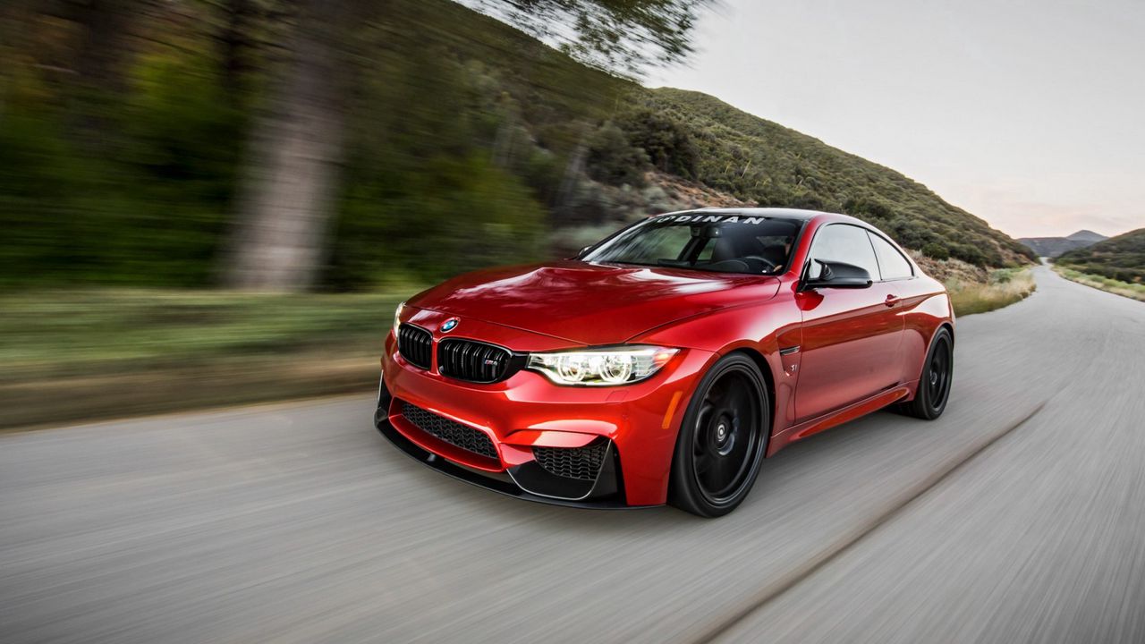 Wallpaper bmw, m4, f82, side view, red, speed