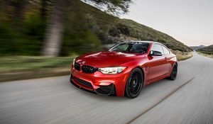 Preview wallpaper bmw, m4, f82, side view, red, speed