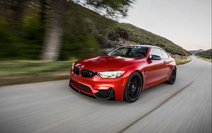 Preview wallpaper bmw, m4, f82, side view, red, speed