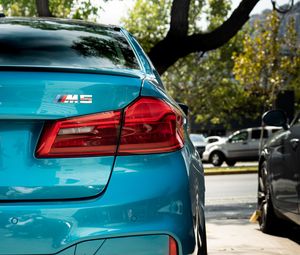 Preview wallpaper bmw m5, bmw, car, blue, back view