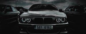 Preview wallpaper bmw m5, bmw, car, front view, black and white