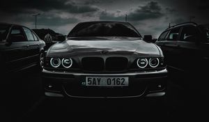 Preview wallpaper bmw m5, bmw, car, front view, black and white