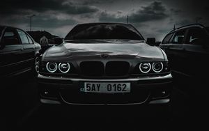 Preview wallpaper bmw m5, bmw, car, front view, black and white