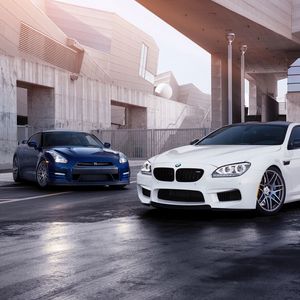 Preview wallpaper bmw m6, bmw, nissan gt-r, nissan, auto