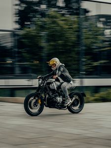 Preview wallpaper bmw, motorcycle, motorcyclist, bike, side view, movement