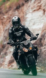 Preview wallpaper bmw s1000r, bmw, motorcycle, black, motorcyclist, road