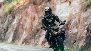 Preview wallpaper bmw s1000r, bmw, motorcycle, black, motorcyclist, road