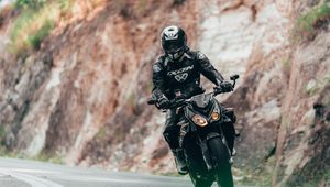 Preview wallpaper bmw s1000r, bmw, motorcycle, black, motorcyclist, road