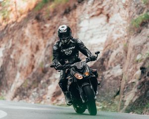 Preview wallpaper bmw s1000r, bmw, motorcycle, black, motorcyclist, road