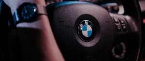 Preview wallpaper bmw, steering wheel, hand, interior, watches