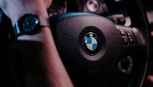 Preview wallpaper bmw, steering wheel, hand, interior, watches