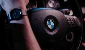 Preview wallpaper bmw, steering wheel, hand, interior, watches