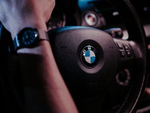 Preview wallpaper bmw, steering wheel, hand, interior, watches
