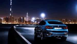 Preview wallpaper bmw x4, bmw, rear view, blue, city, night