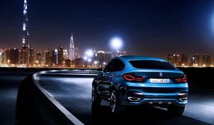 Preview wallpaper bmw x4, bmw, rear view, blue, city, night