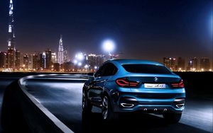 Preview wallpaper bmw x4, bmw, rear view, blue, city, night