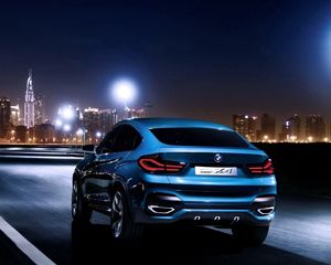 Preview wallpaper bmw x4, bmw, rear view, blue, city, night